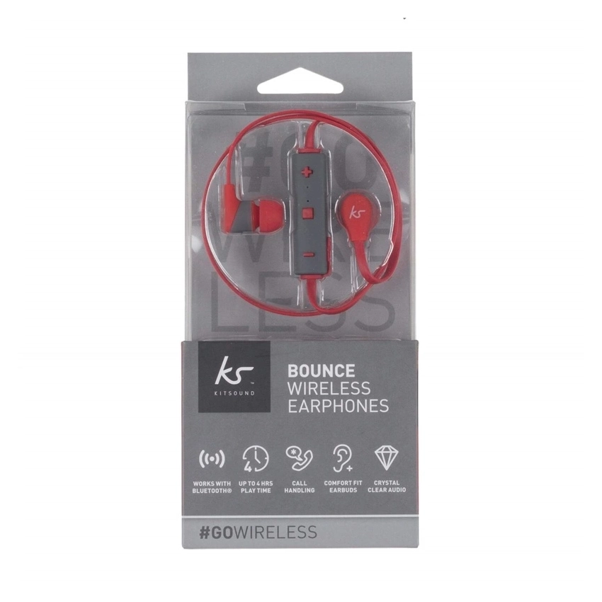 Kitsound Bounce Bluetooth vezeték nélküli fülbe helyezhető fejhallgató piros
